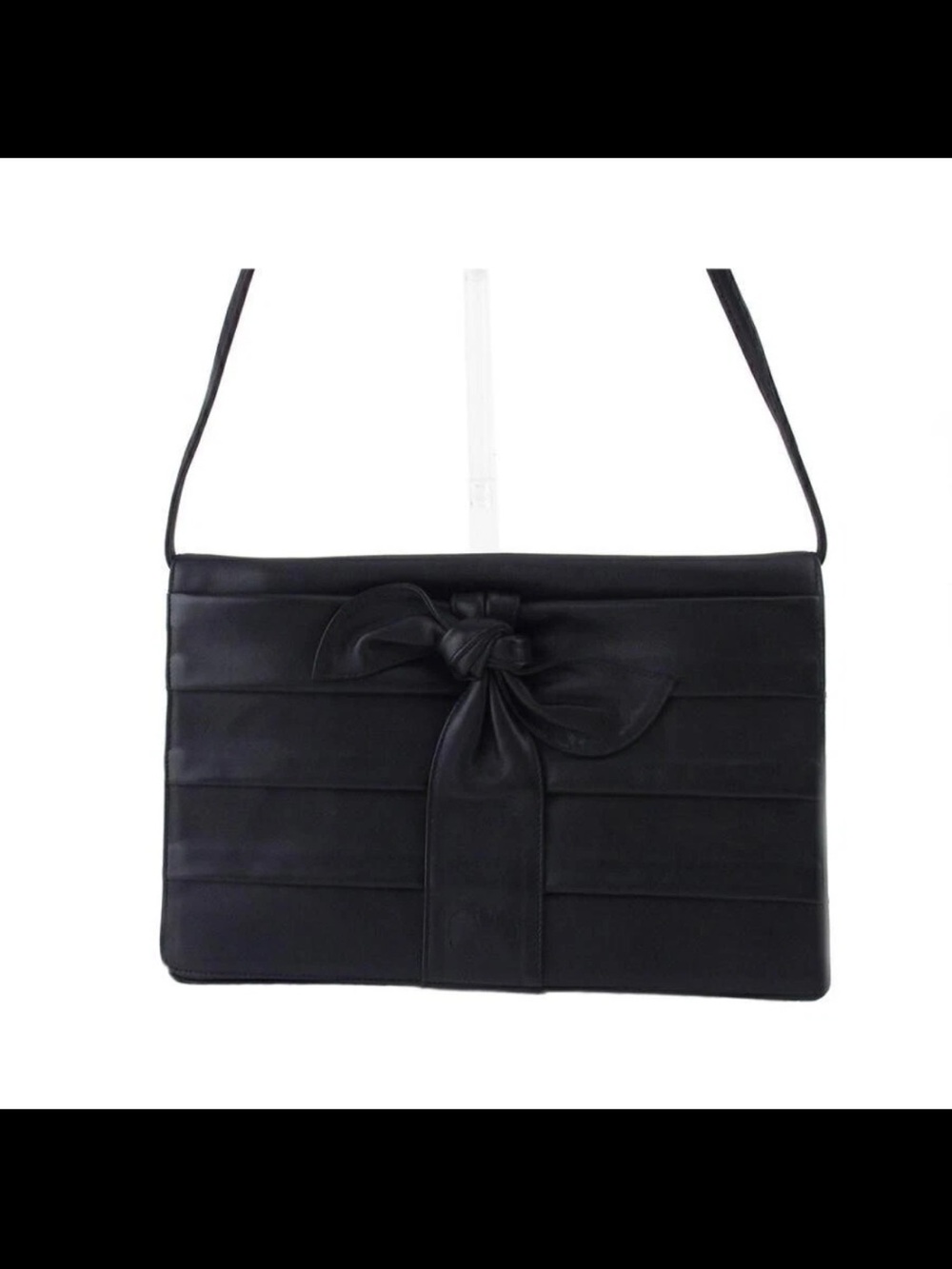 Valentino Garavani Black Leather Shoulder Bag with Bow Detail